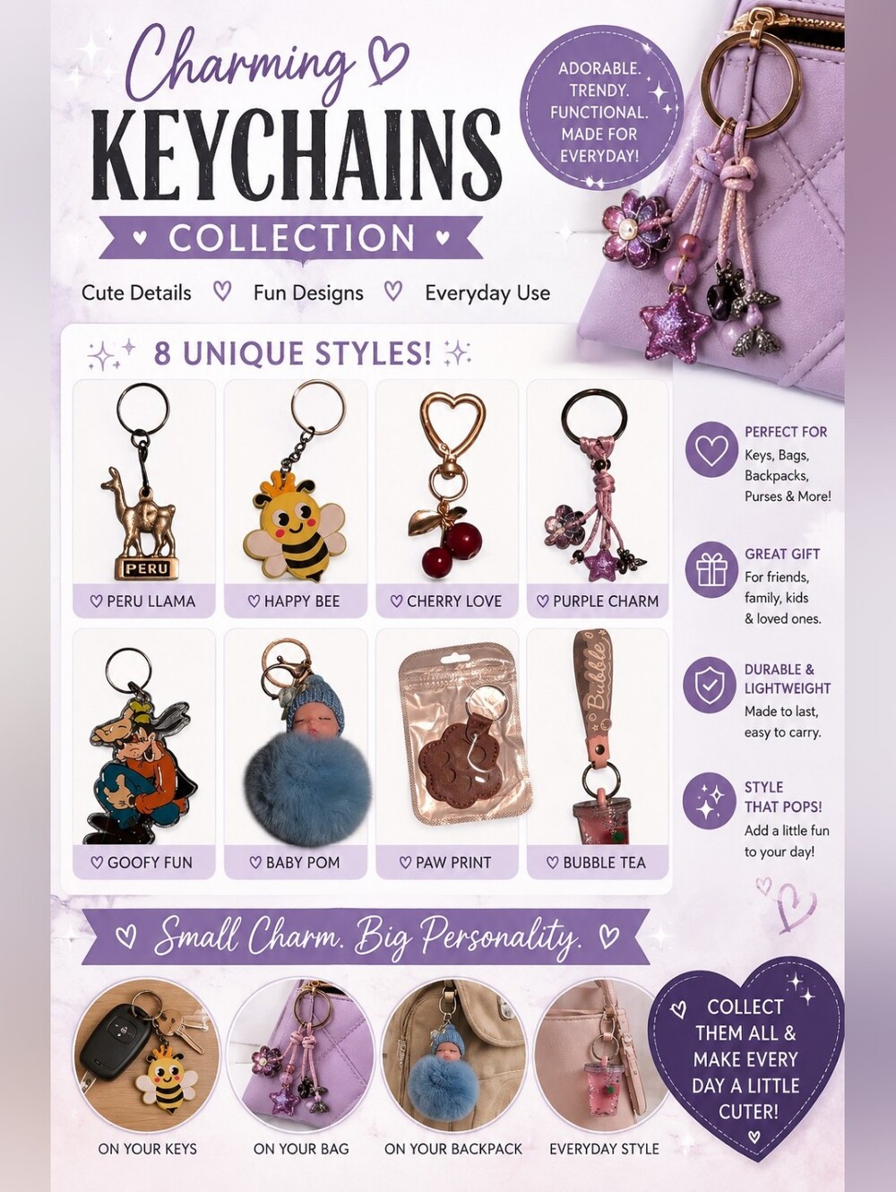 Keychain/Purse Charm BUNDLE 8CT